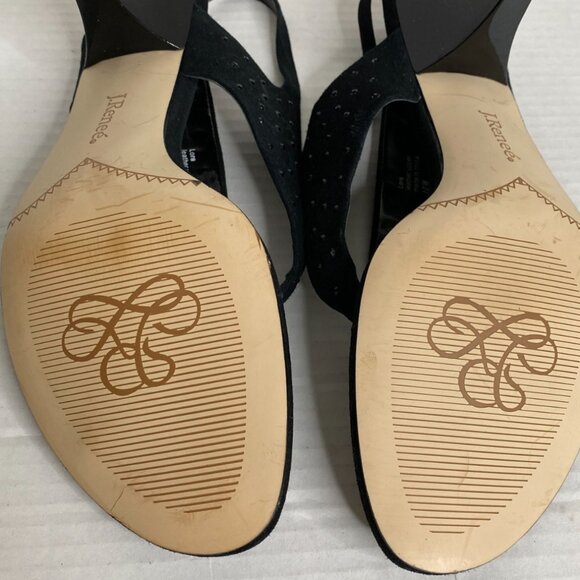 J Reneé NWOB Black Suede Rhinestone Embellished Cone Heel  Sandals  Size 10W - Picture 7 of 8